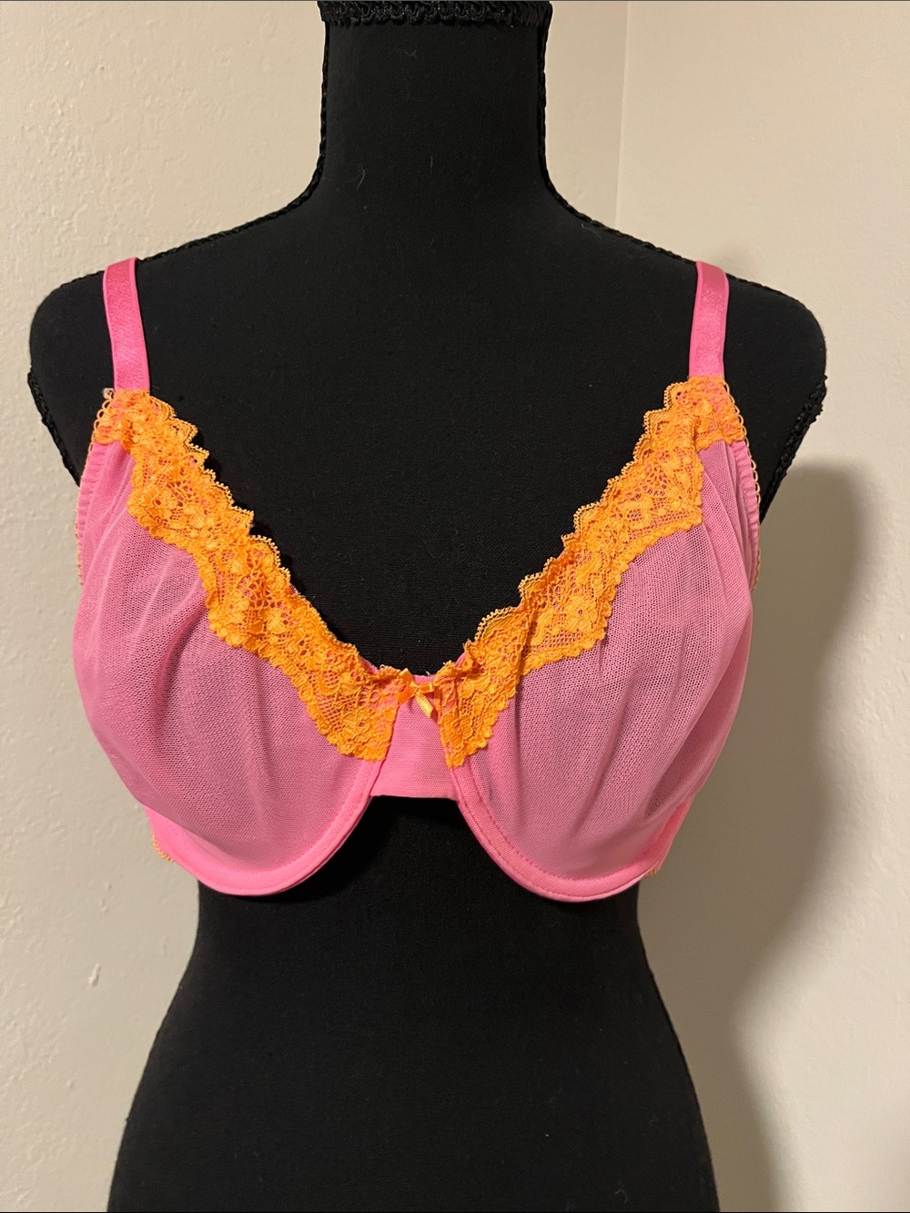 Victoria’s Secret Tease Unlined Demi - Pink & Orange Lace Underwire Bra - 38D